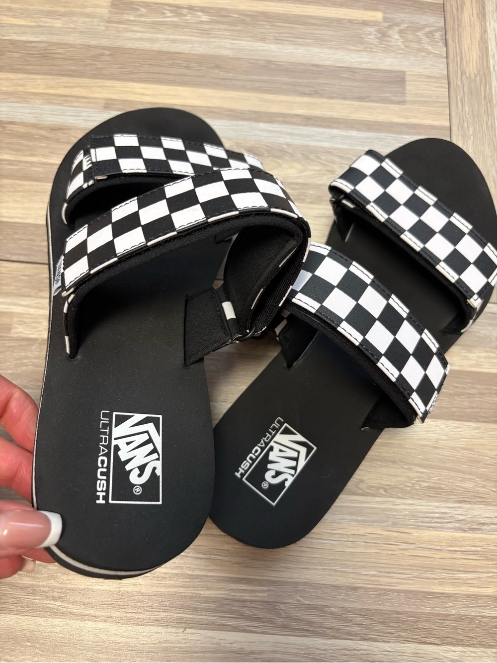 Vans Black and White Checkerboard Slide Sandals - Picture 3 of 4